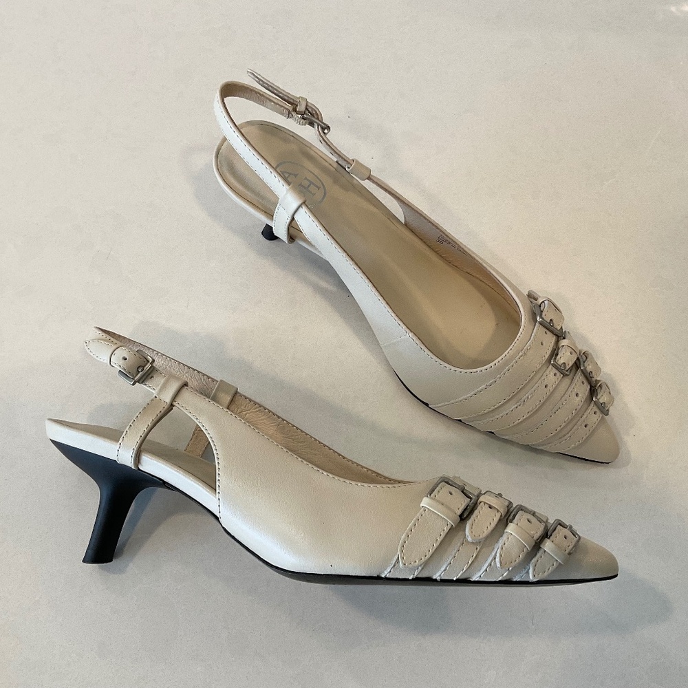 ASH Brenda Slingback Leather Talc  Off White Heels Size 7 Like New